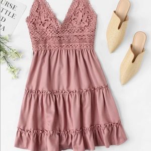 blush pink low cut dress